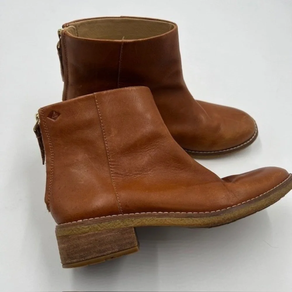 Sperry Top-Sider Womens Tan Leather Back Zip Ankle Boots STS82011‎ Size 7/6.5